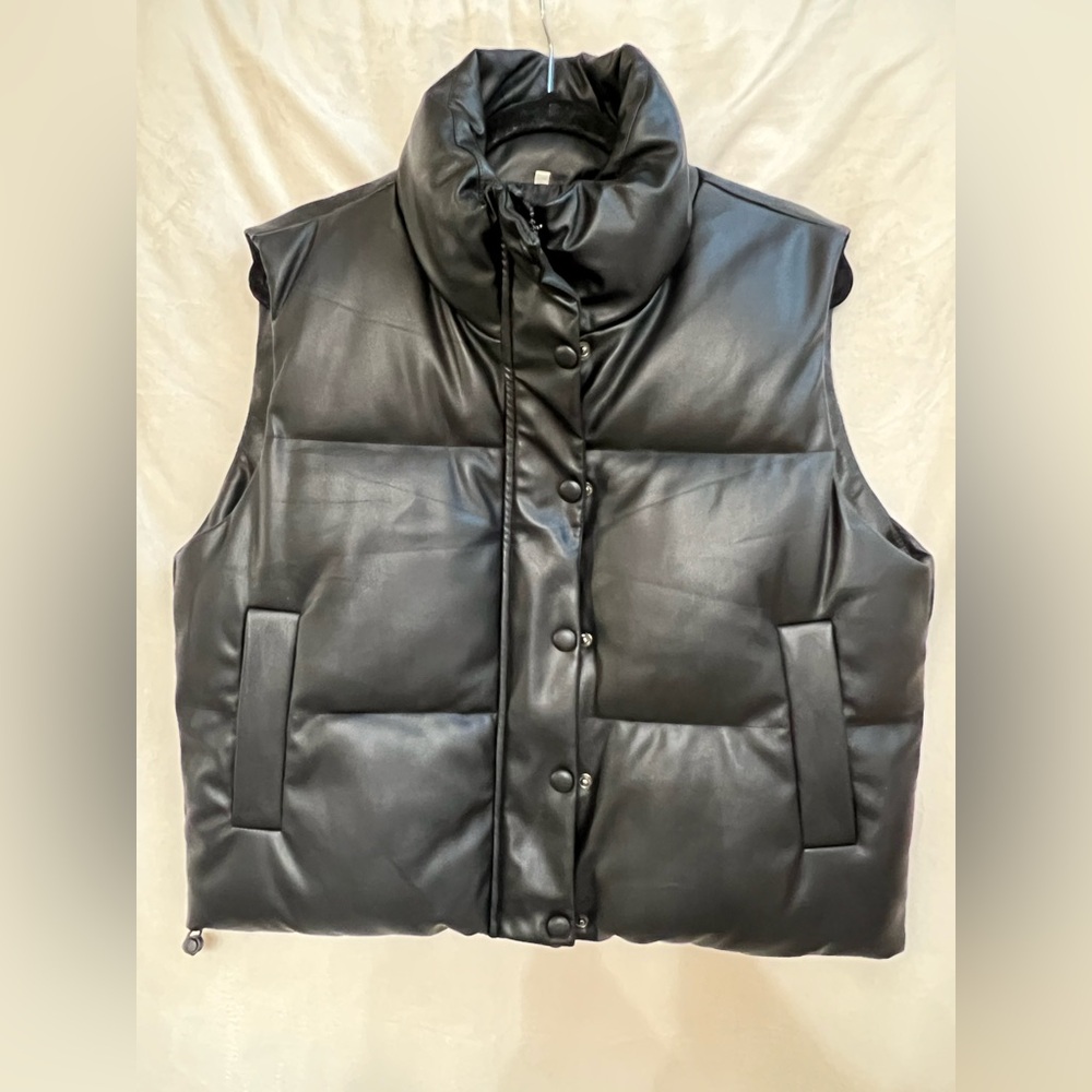 Women’s Black Faux Leather Puffer Vest